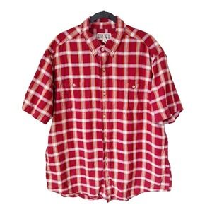Duluth Short Sleeve Camp Shirt Men Size XL Red Plaid Hemp Organic Cotton Grunge